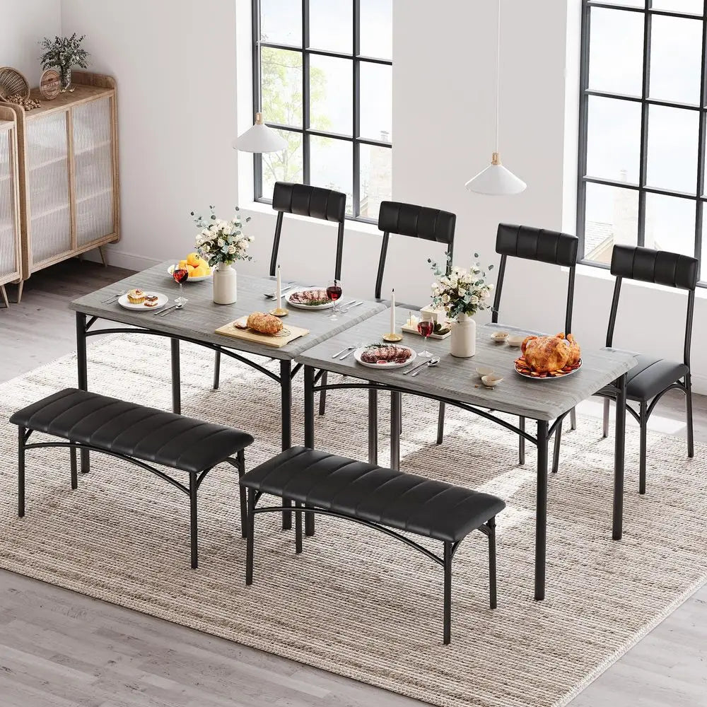 Dining Table Set for 4, Kitchen Table with Upholstered Bench and 2 Chairs, 4Piece Wooden Dining Table Set for Apartment, Dining