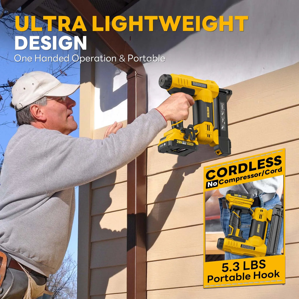 18 Gauge Nail Gun Battery Powered, 2 in 1 Cordless Brad Nailer/Electric Stapler with 2.0Ah Battery and Charger,1000pcs Nails and