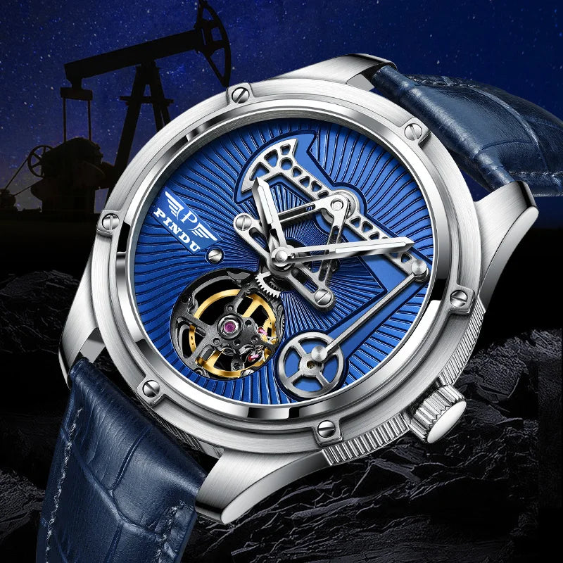 PINDU Design New Oil Well Mechanical Watch Men Miyata 8215 Movement Sapphire Mirror Waterproof Business Mechanical Wristwatches