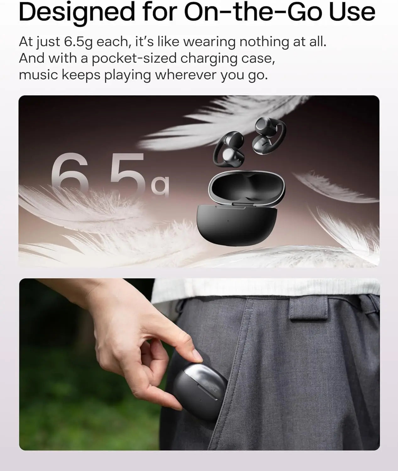 Open-Ear Clip-On Wireless Earbuds with Dolby Audio, 40H Playtime, Water Resistant, Fast Charging for Comfort and All-Day Wear