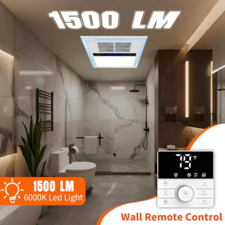 4 in 1 Bathroom Exhaust Fan with Heater and Light 2800W Heater 211CFM 5-Color Mood Lighting Low Noise Wall Control for Bathroom