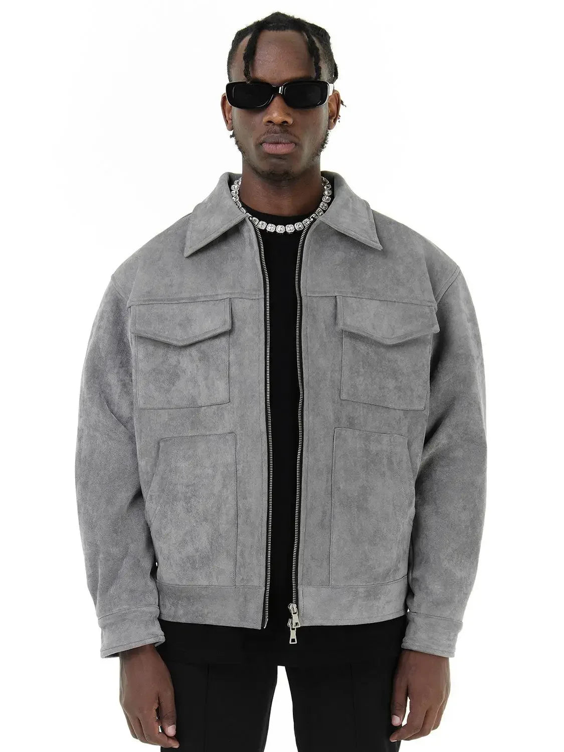 Autumn Jackets Oversize Casual Clothes High Street Pockets Laper Zipper Suede Thick Coat Mens Windbreaker Loose