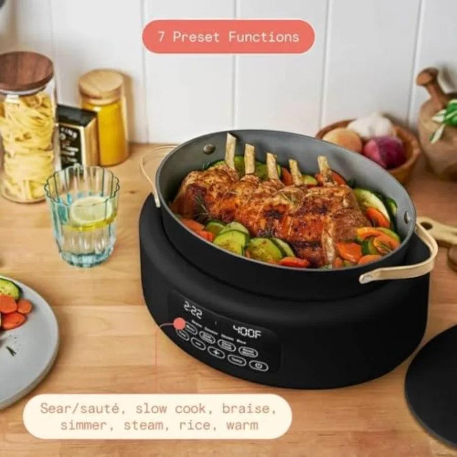6-Quart 10-in-1 Electric Multi-Cooker with Digital Controls for Slow Cook Steam Saute Rice Oven-Safe Nonstick Pot in Stainless