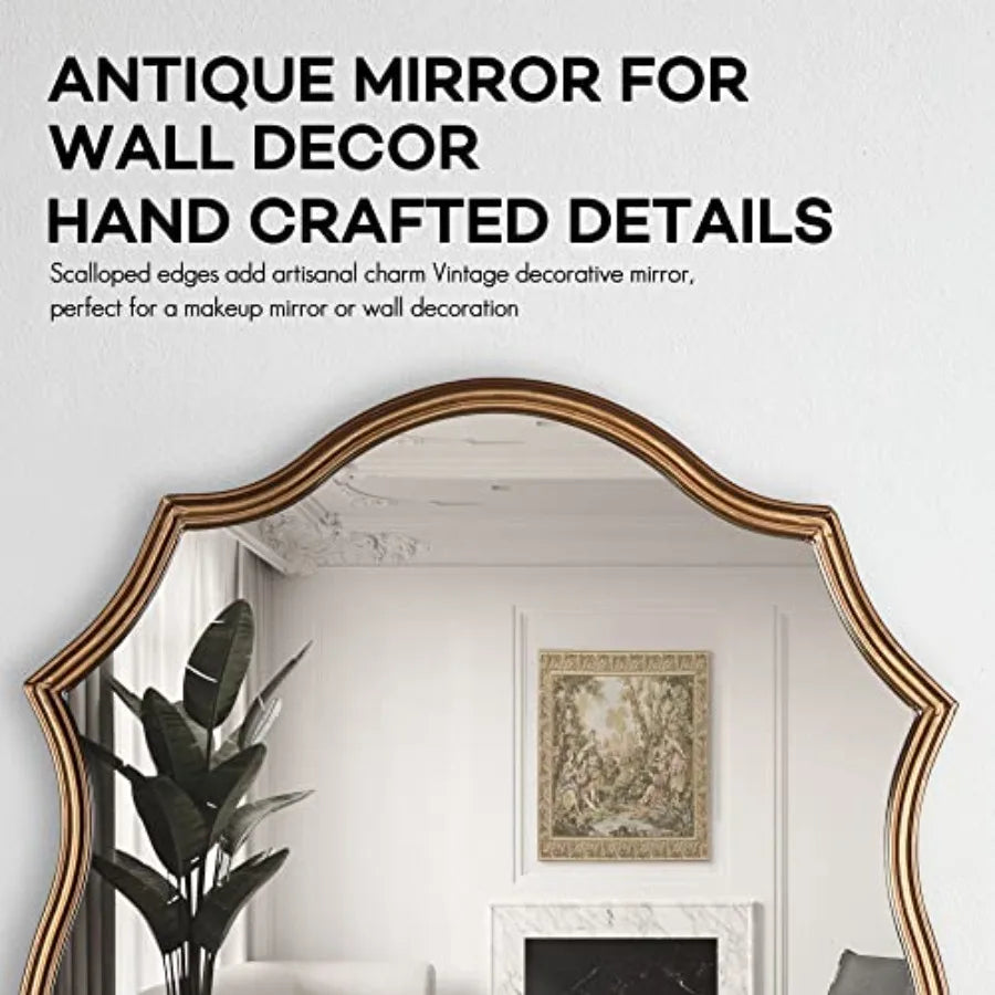 Wall Mirror in Vintage Golden Decorative 20"x30" Accent Vanity Mirrors Wall Mounted Mirror Antique Brass Metal Frame for Living