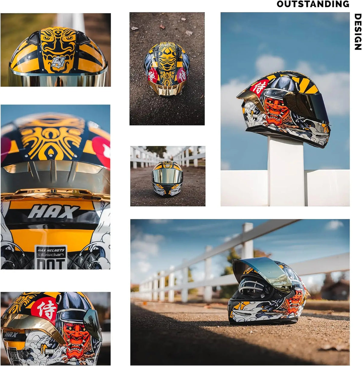 Obsidian Full Face Dual Visor Adult Motorcycle Helmet for Motorbike Street Bike with Pinlock Ready DOT Approved Samurai Gold S