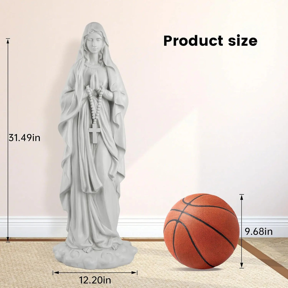 Virgin Mary Praying Statue 31.49 Inch Tall Outdoor Garden Religious Sculpture Magnesium Oxide Stone