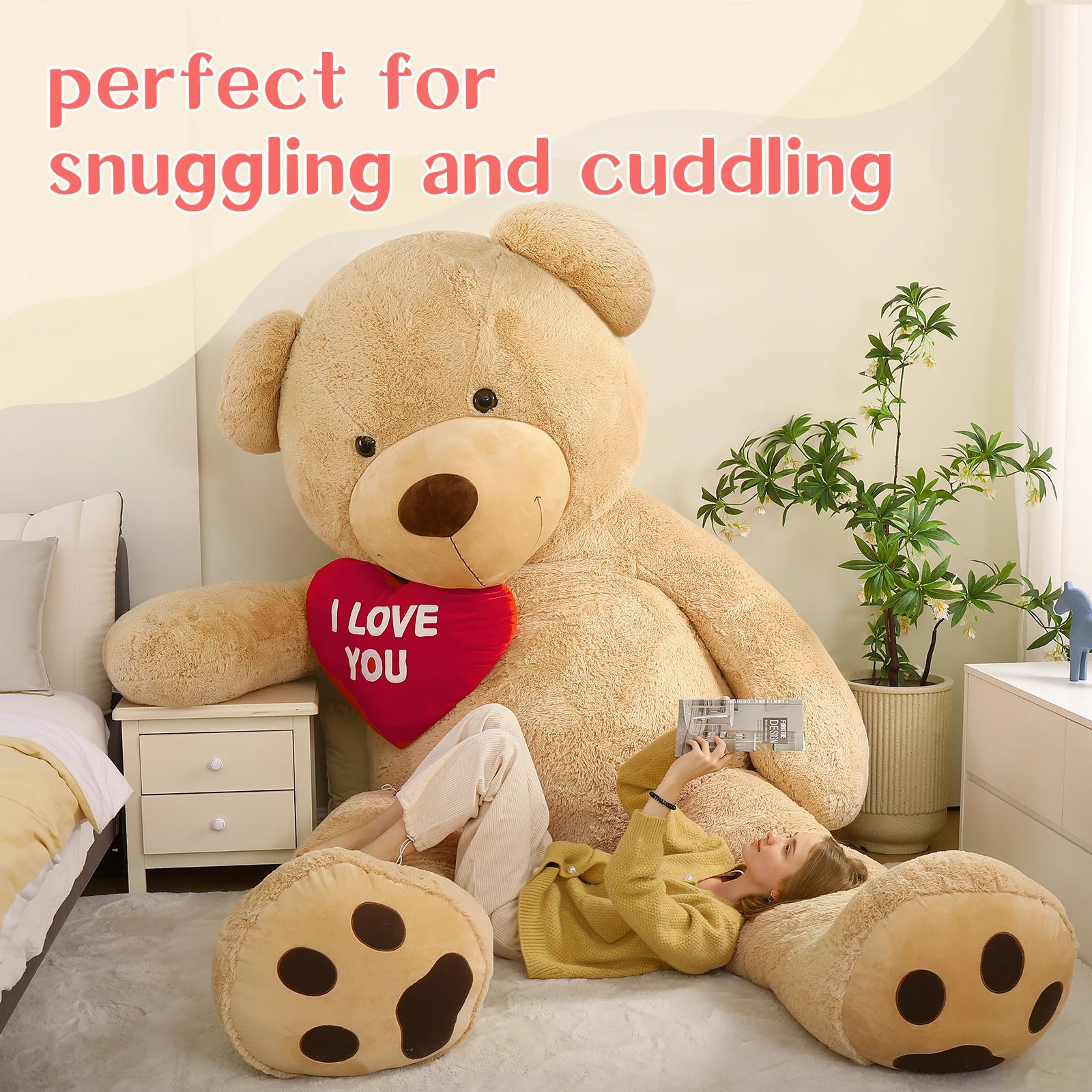 310cm / 10ft Huge Apricot Plush Bear Holding Heart - Massive Gift & Decor for Girlfriend,Boyfriend，Cuddly Gift for Kids Birthday