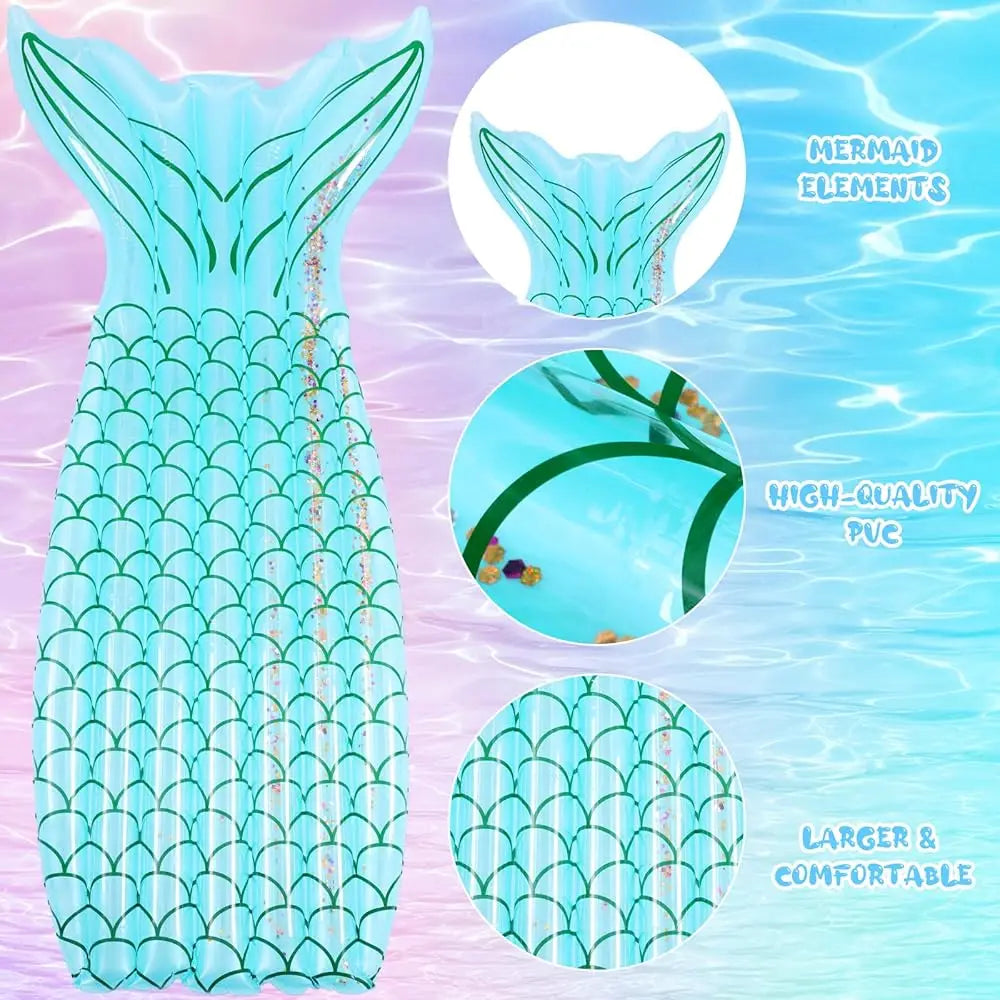 5 Pack Pool Floats Include 4 Pcs Mermaid Inflatable Pool Float Tube 1 Pcs Floatie Raft Mermaid Tail Swim Ring for Beach Water