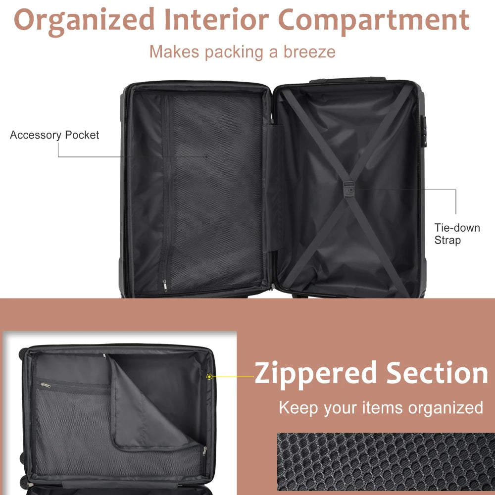 20/24/28" ABS Expandable Hardshell Luggage Set 3PCS Double Spinner Wheels TSA Lock for Travel Women Men
