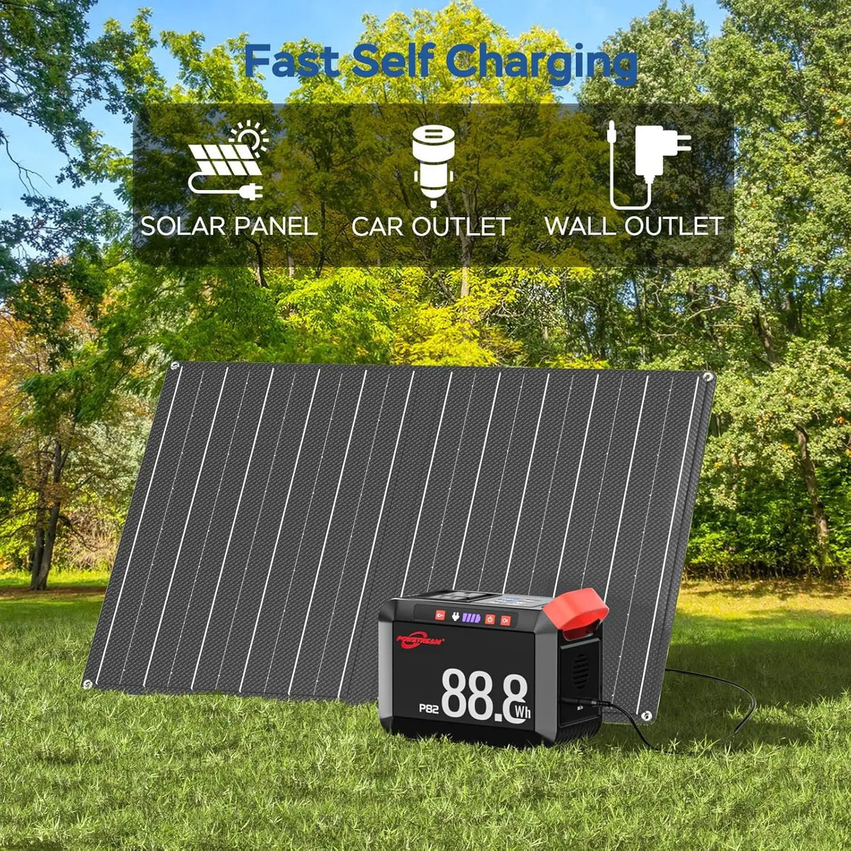 Portable Solar Panel Power Charger with AC Output, 88.8Wh Battery for iPhone iPad Outdoor Camping Home Backup