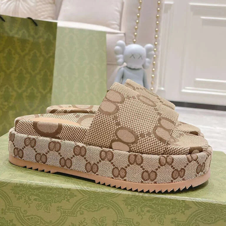 Designer Sandals slippers embroidered slippers Sandals Platform sliders canvas Flat Mules Platform Embroidered Linen High Heel S