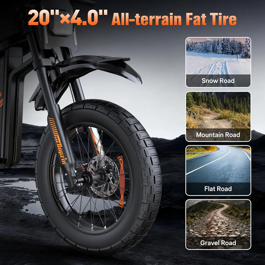 Bopzin Electric Mountain Dirt Bike M2000 60V 35Ah 3000W 20"x4 Off Road Fat Tire E-Bike Electric Bicycles Motorcycle for Adults