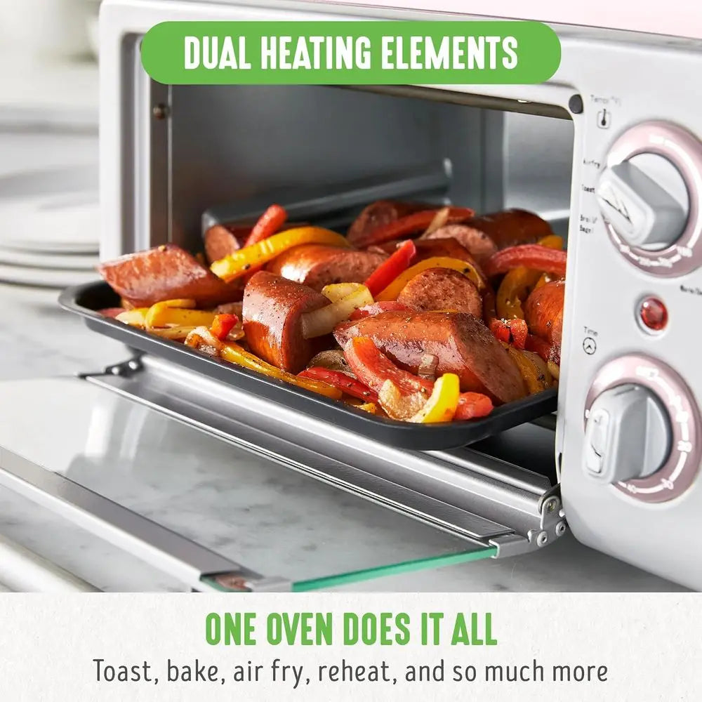 Countertop Toaster Oven Stainless Steel, Nonstick Interior, Rack & Basket, Bake, Broil, Reheat, Adjustable Temp & Time Control,