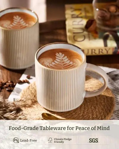 Famiware 6-Piece 16 oz Coffee Mug Set - Cappuccino White Ceramic Cups for Tea, Cocoa & Milk