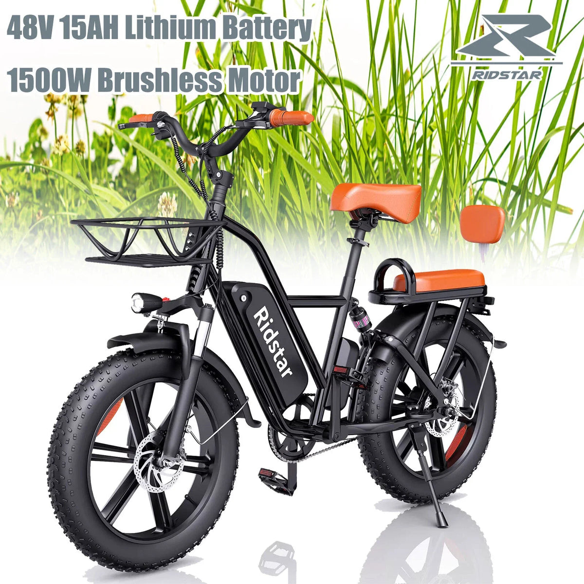 Ridstar Electric Bicycle for Adults 1500W 48V 15AH Road City Ebike for Adult 20Inch Fat Tire City Commuter eBike Max 330LBS