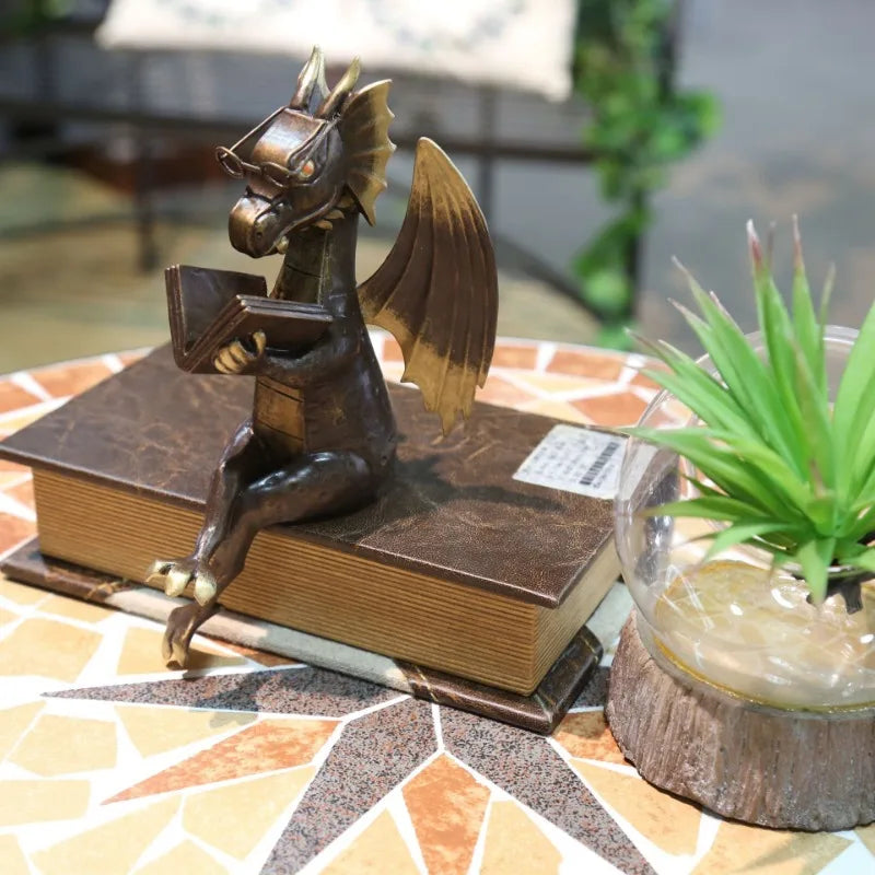 Resin Dragon Book Decoration Antique Statue Decoration Desktop Bedroom Office Decoration