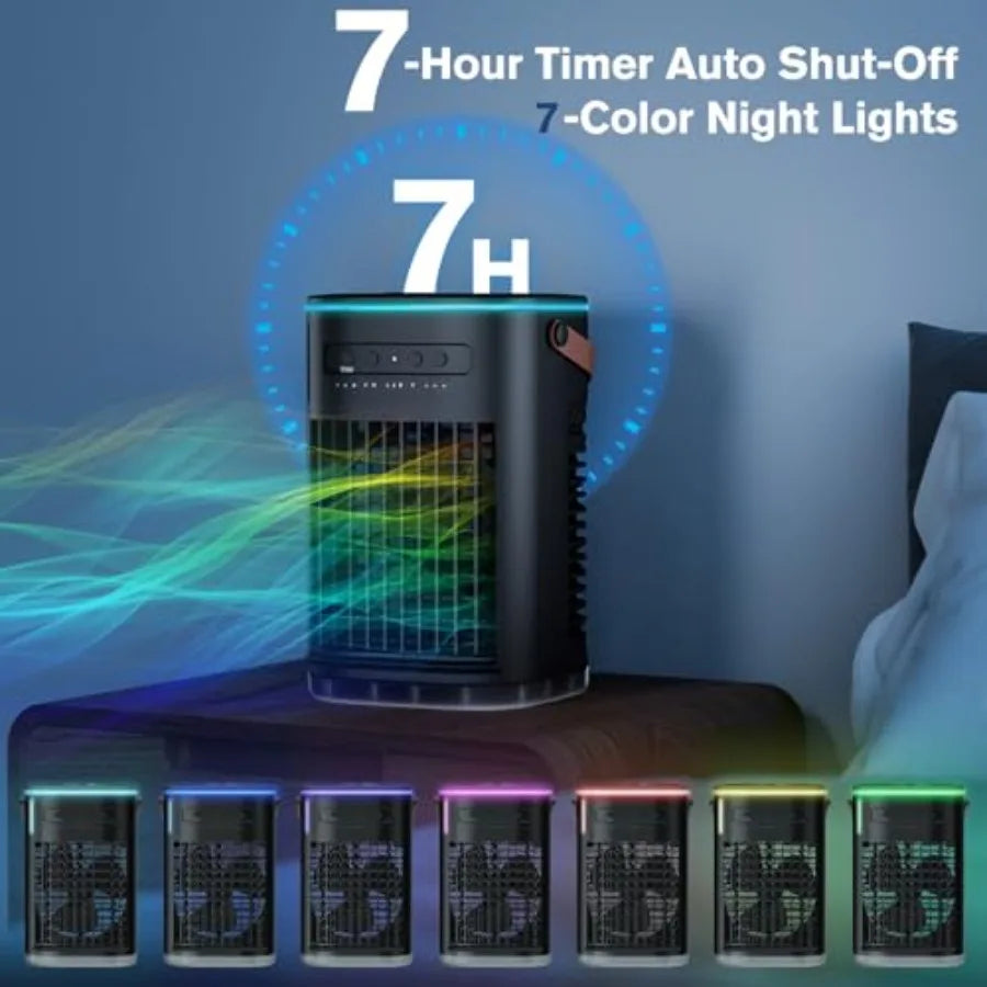 Upgraded 5 IN 1 Small Portable Air Conditioner 2 Spray Ports 1200ml Water Tank Cooling Fan with 7 LIghts