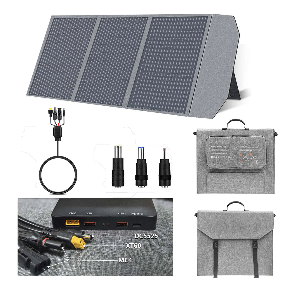 Ctolity 100W 200W Portable Solar Panel, with PD Box Charger, XT60 USB Port, Balcony Photovoltaic, for Camping Power Energy