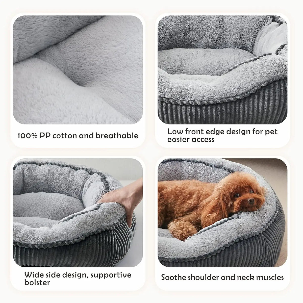Washable Orthopedic Pet Bed for Dogs & Cats, Soft Calming Sleeping Mat with Anti-Slip Bottom