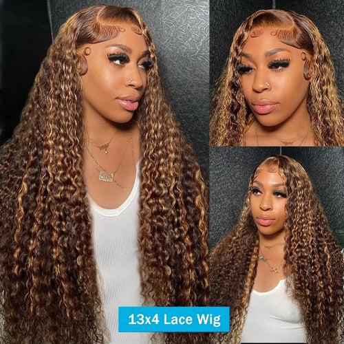32 36 Inch Highlight Wig Human Hair Deep Wave 13X6 Hd Lace Frontal Wig 13X5 4/27 Ombre Brown Blonde Lace Front Wigs For Women