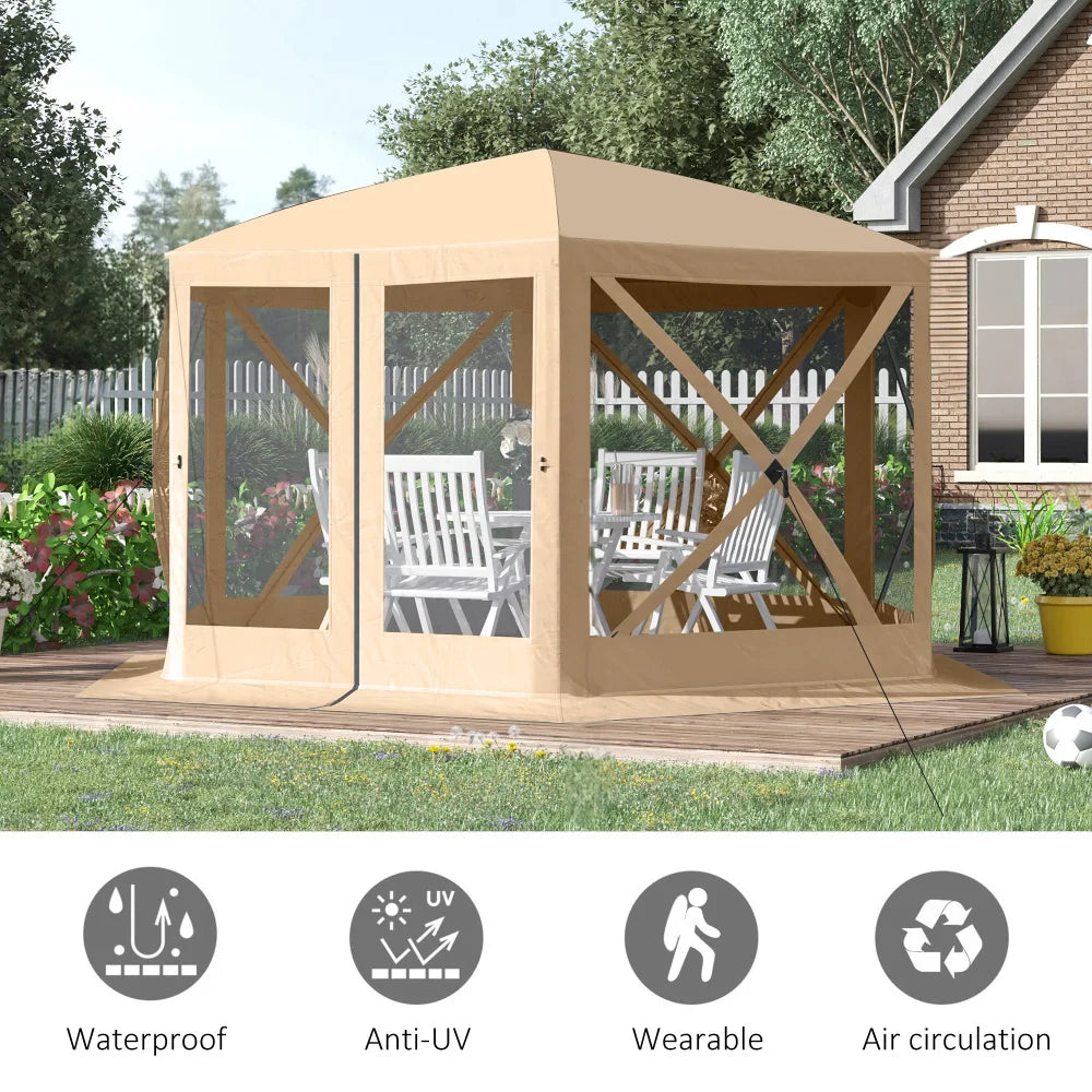 Quick Pop Up Screen House Portable Gazebo Canopy Shelter Mesh Netting Beige Carry Bag Shaded Interior Family Parties Picnics