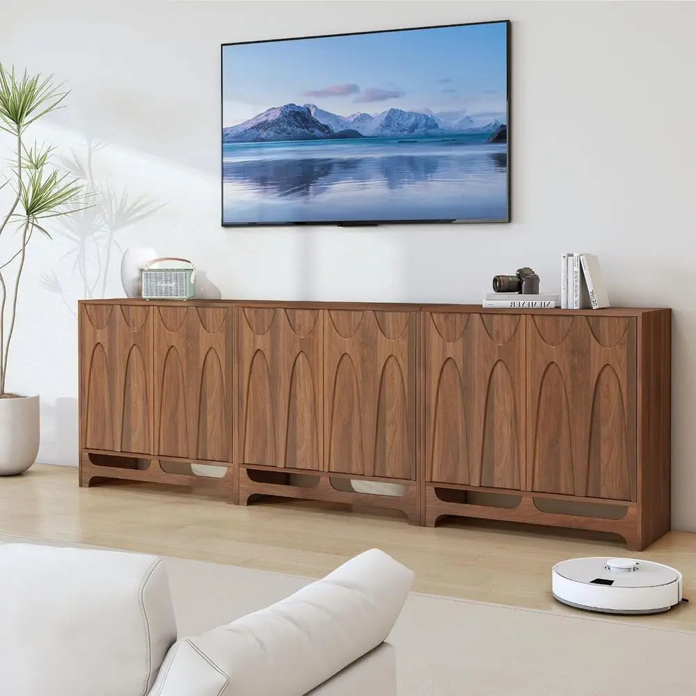 3-Piece Sideboard Buffet Cabinet Set, 94.5 Modern Storage Cabinet with Adjustable Shelves and 6 Doors for Dining, Living Rooms,