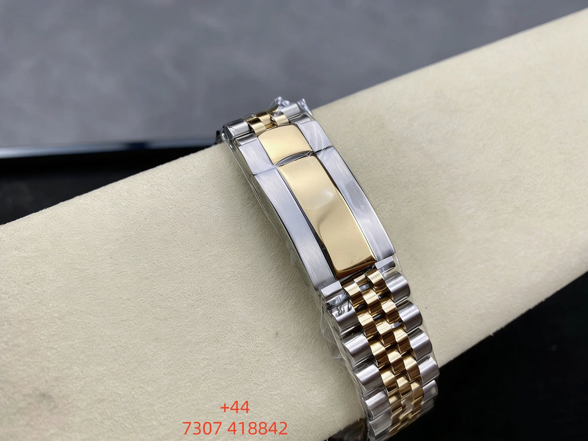 Customized luxury women's watch, featuring a 36mm dial, scratch-resistant sapphire crystal, stainless steel strap, and fully au