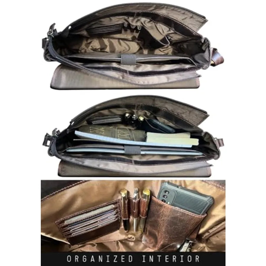 Leather Messenger Bag for Men 14" Leather Laptop Bag Vintage Crossbody Office Satchel Travel Shoulder Bag