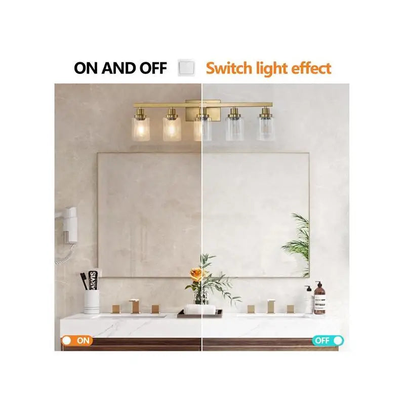 Modern 5-Light Vanity Light Fixture with Clear Glass Shades, Iron Metal Design for Bathroom Mirror and Dressing Table, Bulbs