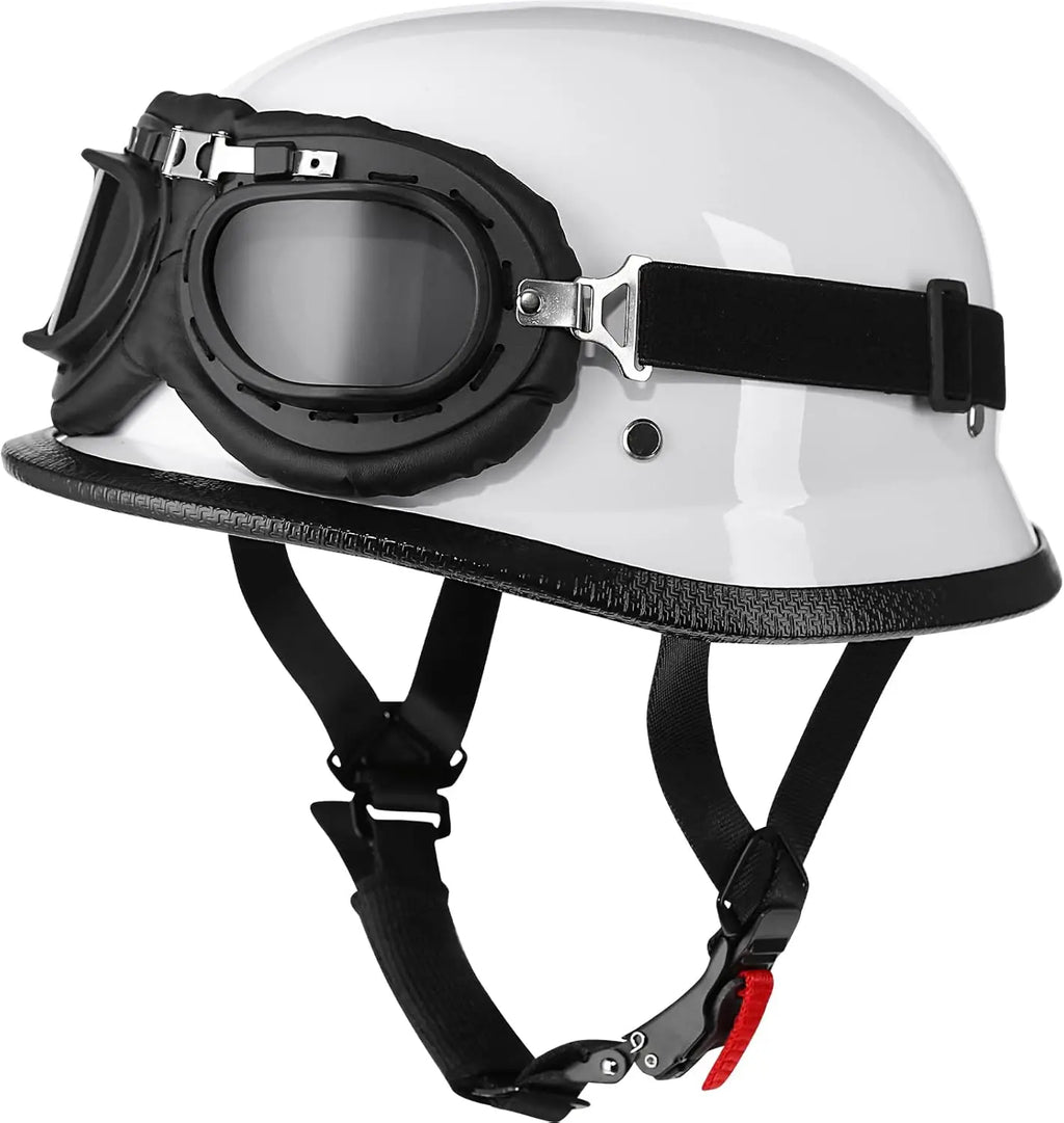 Vintage Motorcycle Helmet Scooter Riding Helmet with Goggle Vintage Chrome Silver Half Face Biker Motorbike Crash Moto Helmet