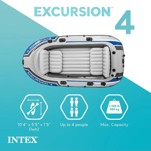 4-Person Inflatable Boat Set with Adjustable Seats, Fishing Rod Holders, Oars & Pump - 1100lb Capacity