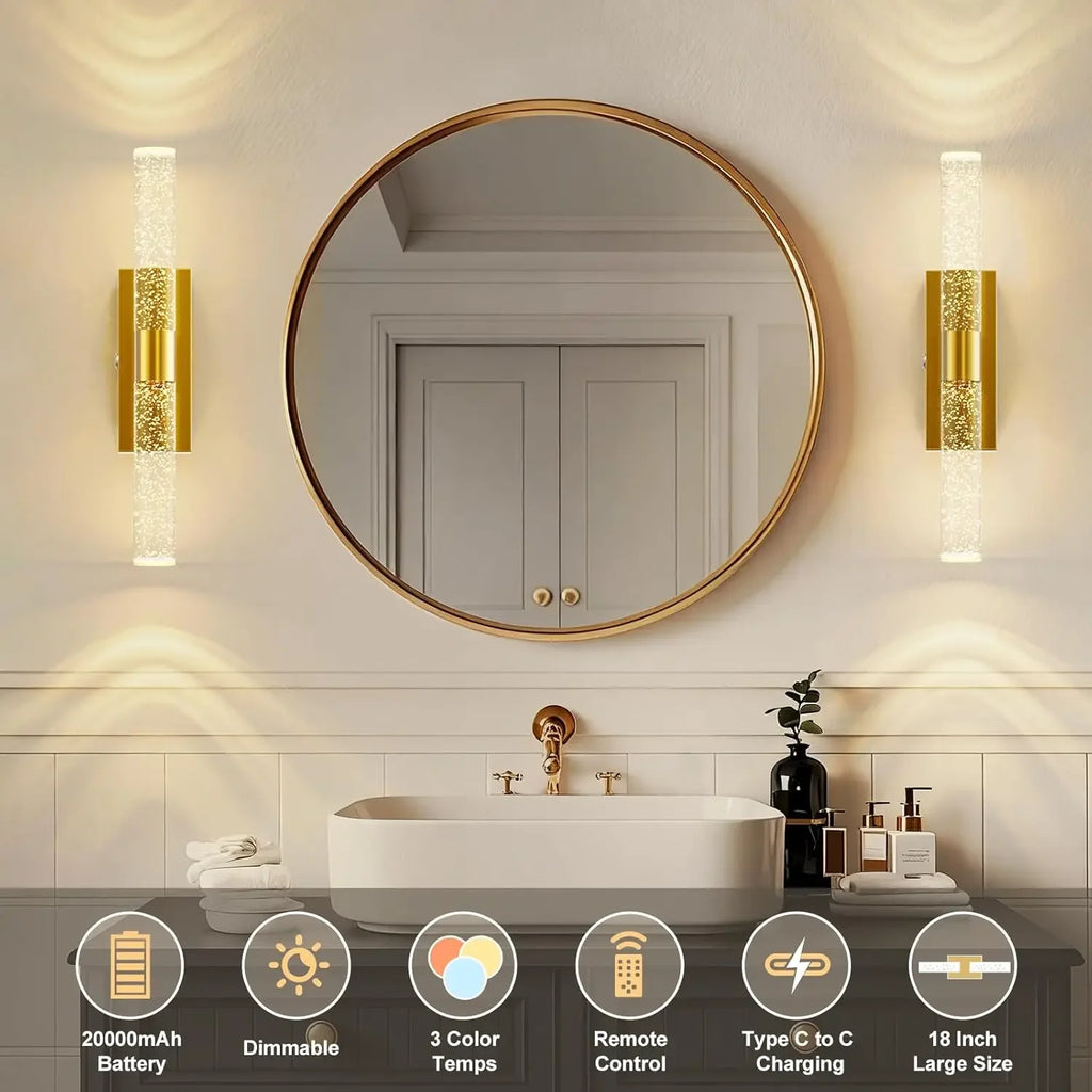 20000mAh Battery Operated Wall Sconces: 17 Inch Rechargeable Wall Lights Set of 2 with Arylic Shade - 3000K-6000K Dimmable Wirel