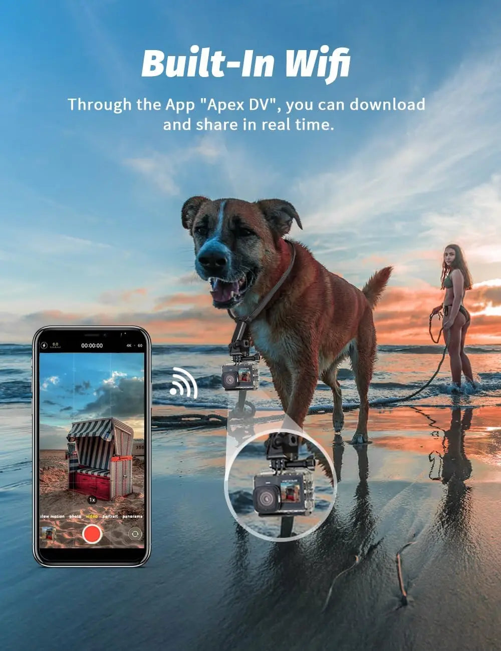 Dual Screen Action Cam 4K60FPS 8X Zoom EIS 48MP WiFi Sports Camera 40m Waterproof 2.4G Remote 64GB Card
