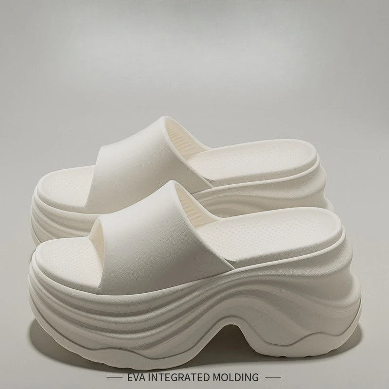 Solid Color Platform Slippers Women Thick Sole Non Slip Beach Slides Sandals Lady Summer Soft Sole Wedge Heel Slipper