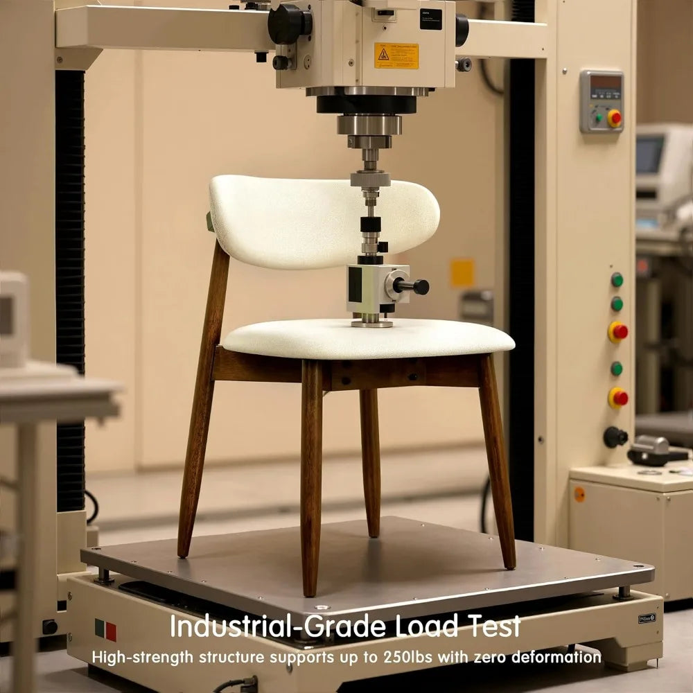 Set of 6 Upholstered Solid Wood Dining Chairs, Beige Fabric with Ergonomic Curved Back