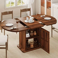 Round Dining Table for 46, 59 Extendable Dining Room Kitchen Table with 2Tier Storage Shelf, Wood Dinner Table with Door, Sturdy