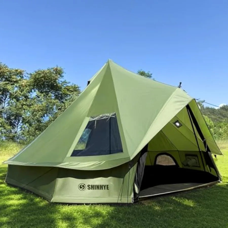 Bell Yurt Tent with Stove Jack Waterproof Luxury 4 Season Tent 420D Oxford Cloth Green Glamping Tents for Family Outdoor Campin