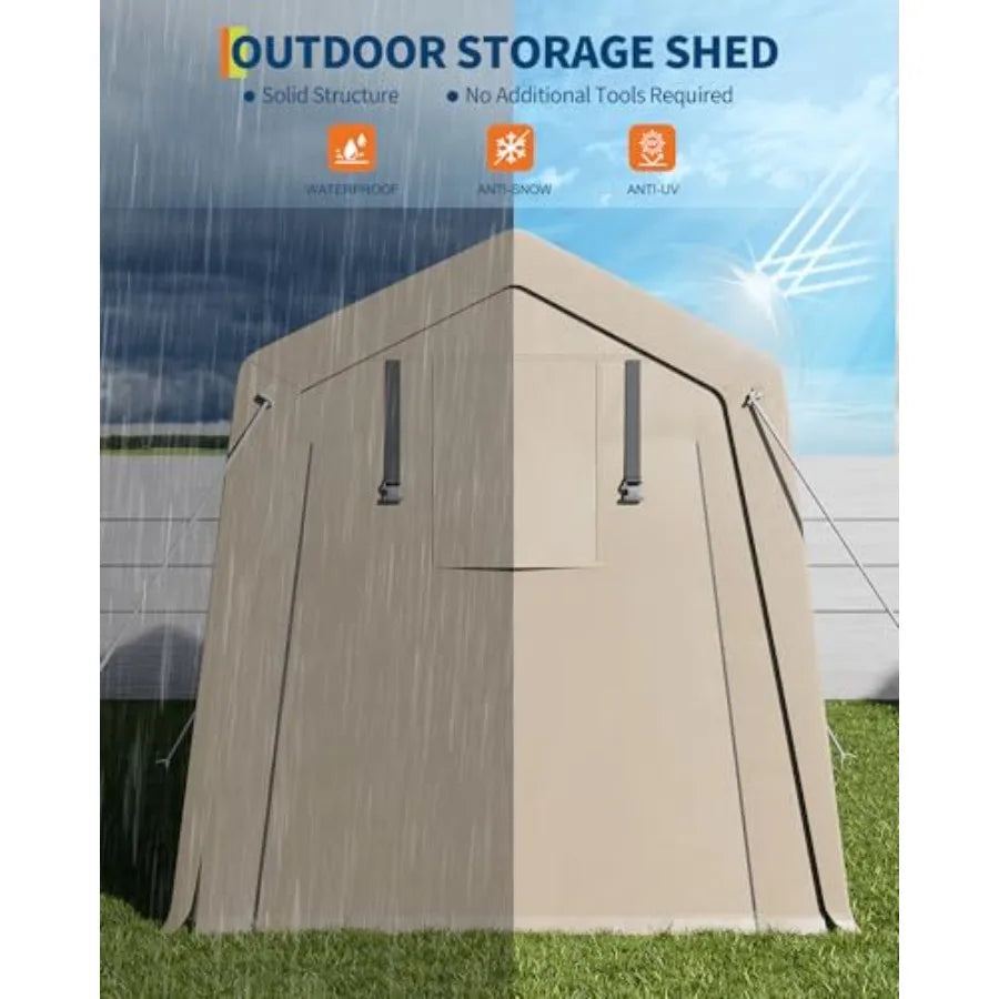 6 x 8 ft Bike Shed ATV Storage Tent Portable Storage Shed Outdoor Carport Tarp Sheds with Roll-Up Door for Motorcycle Car Garde