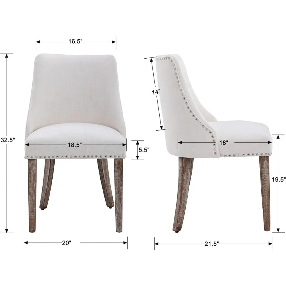 Upholstered Side Chairs Set of 2 with Nailhead Trim and Wooden Legs for Dining or Living Room, Cream