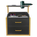 Barber Tool Storage Cabinet, Salon Wall Cabinet Wall Mounted, 2 Drawers Hair Salon Organizer Gold Black, High Capacity 110lbs