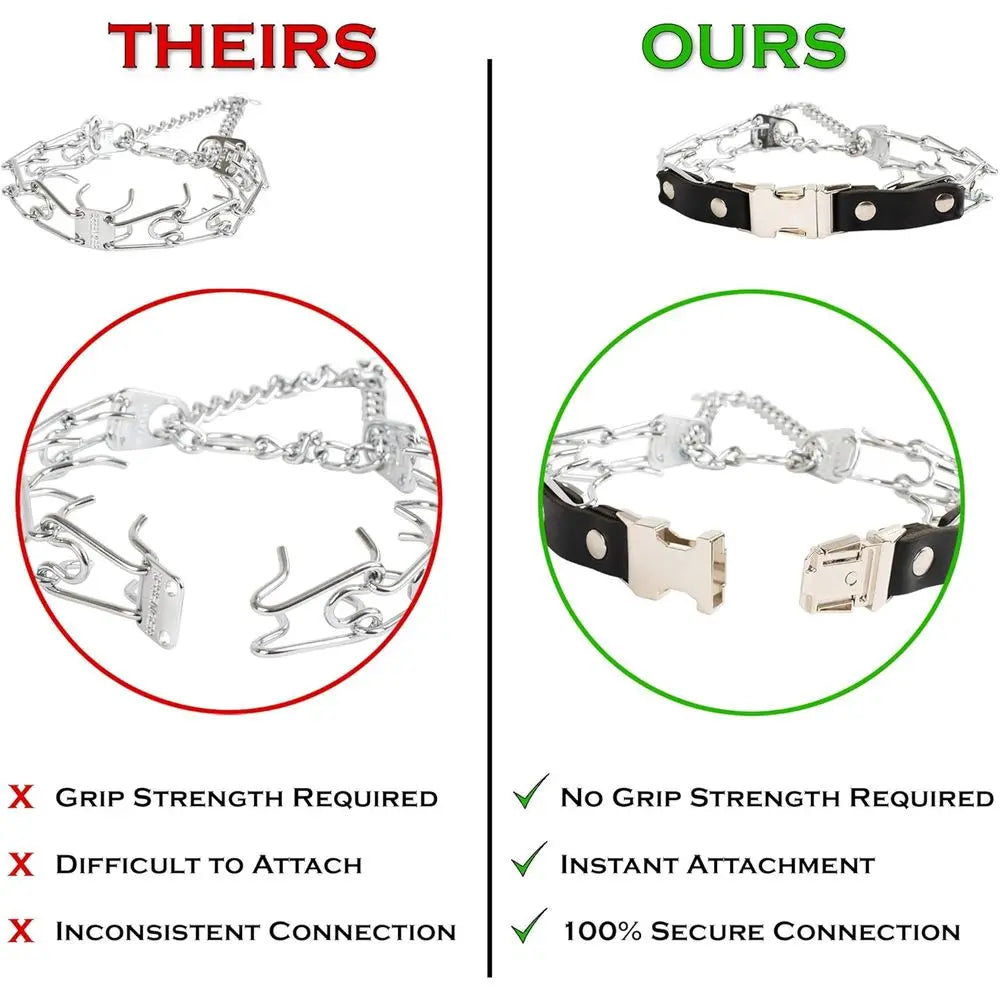 Prong Collar or Dog Training with Easy Quick Release Buckle - German Made Dog Collar with Chrome Plated Steel 4.0mm Prongs for E
