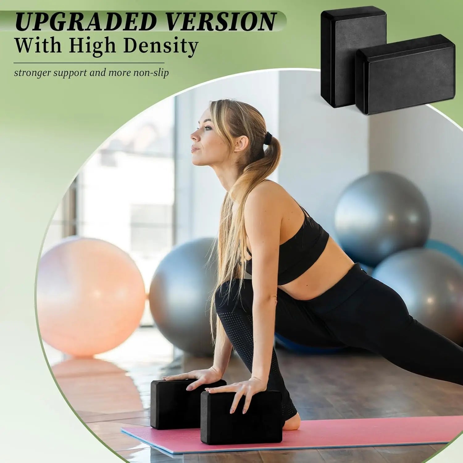High Density EVA Foam Yoga Blocks for Yoga, Pilates and Meditation - Black, Lightweight and Non Slip