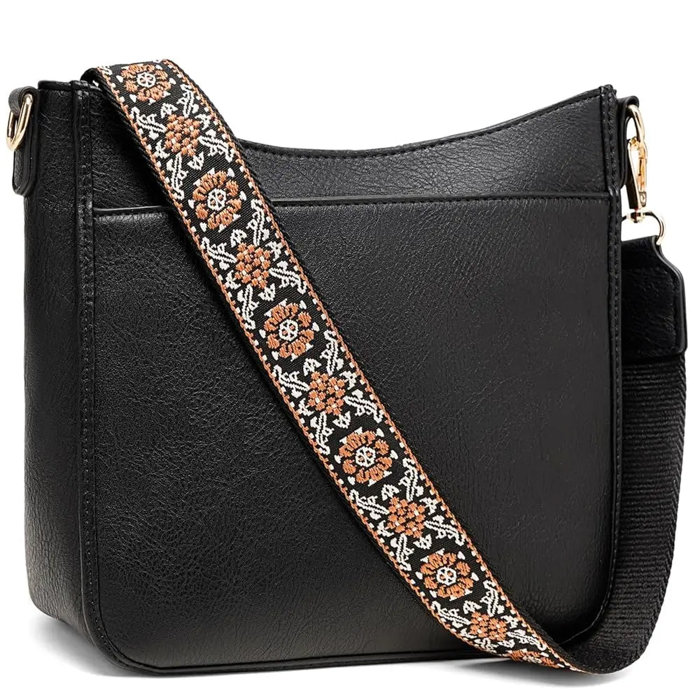Hobo Crossbody Bag for Women, Vegan Leather Multipocket Shoulder Purse with 2 Adjustable Removable Straps