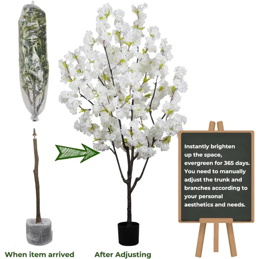 Indoor Cherry Blossoms Tree White Artificial Cherry Blossom Tree 6FT Faux Bedroom Trees for Home Decor Indoor Living Room Accen