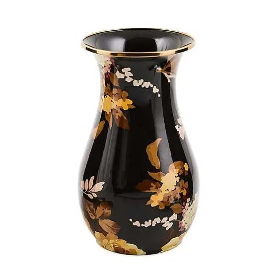 MACKENZIE-CHILDS Tall Enamel Vase, Unique Flower Vase, Decorative Table Decor for Living Room, Black-and-White Courtly Check