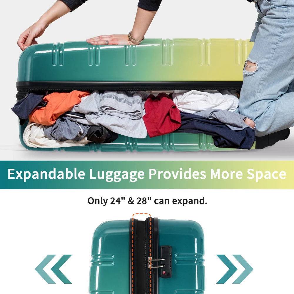 3 Piece Gradient Color Hardshell Luggage Set Expandable with Spinner Wheels TSA Lock Lightweight 20/24/28 Inch