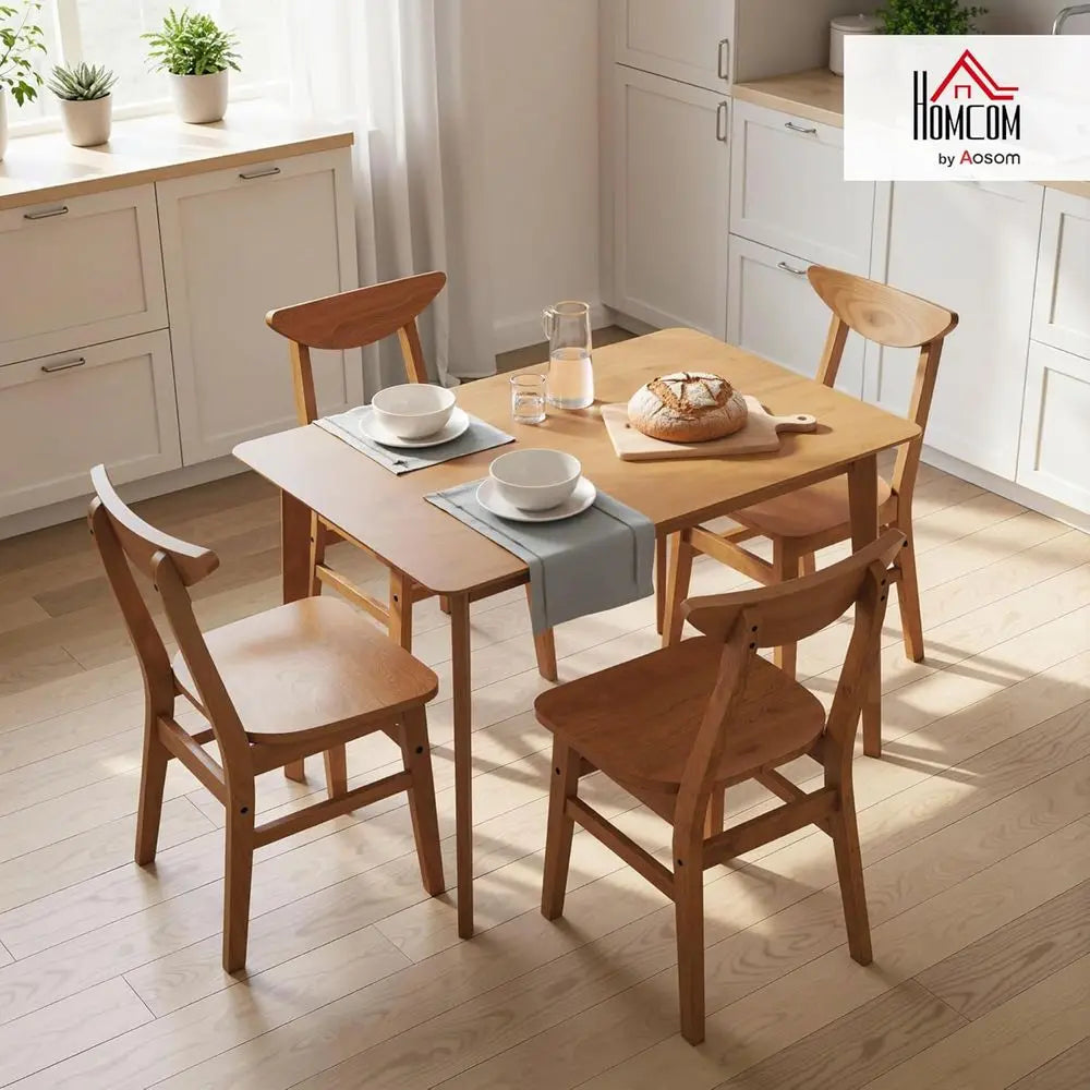 Solid Wood 5-Piece Dining Set for Small Spaces: Walnut Breakfast Nook Table & Chairs