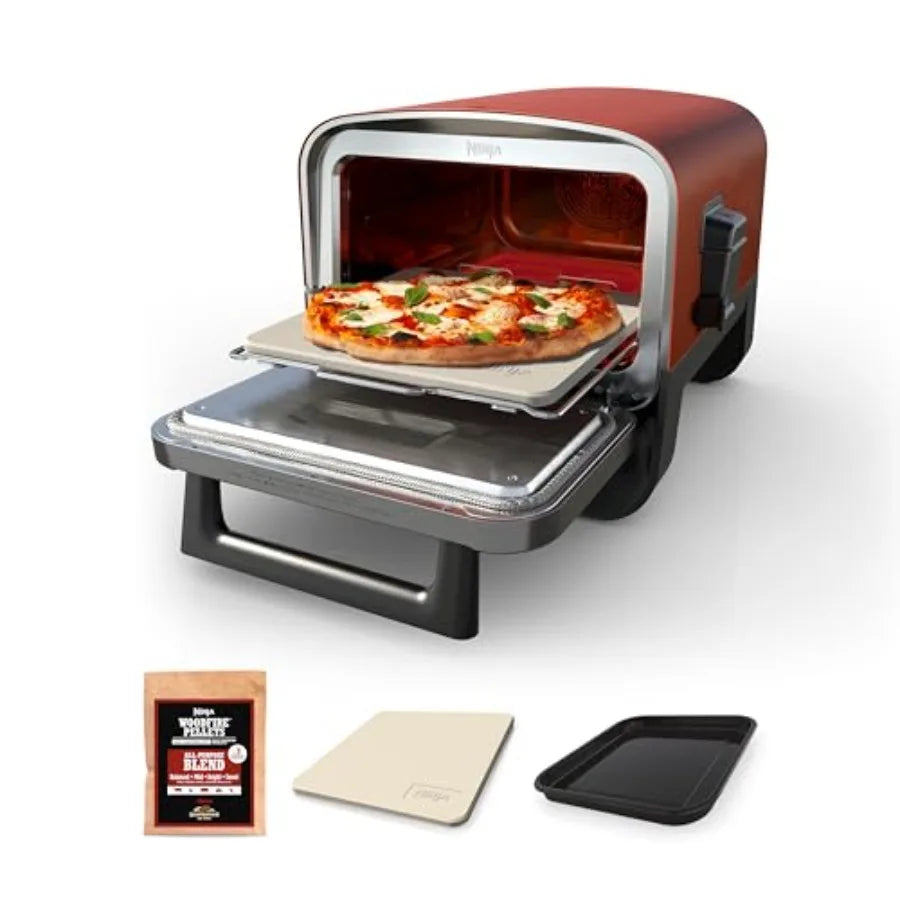 Woodfire Outdoor Pizza Oven 8-in-1 Portable Electric Roaster Oven Heats up to 700F with 5 Artisan Pizza Settings Integrated BBQ