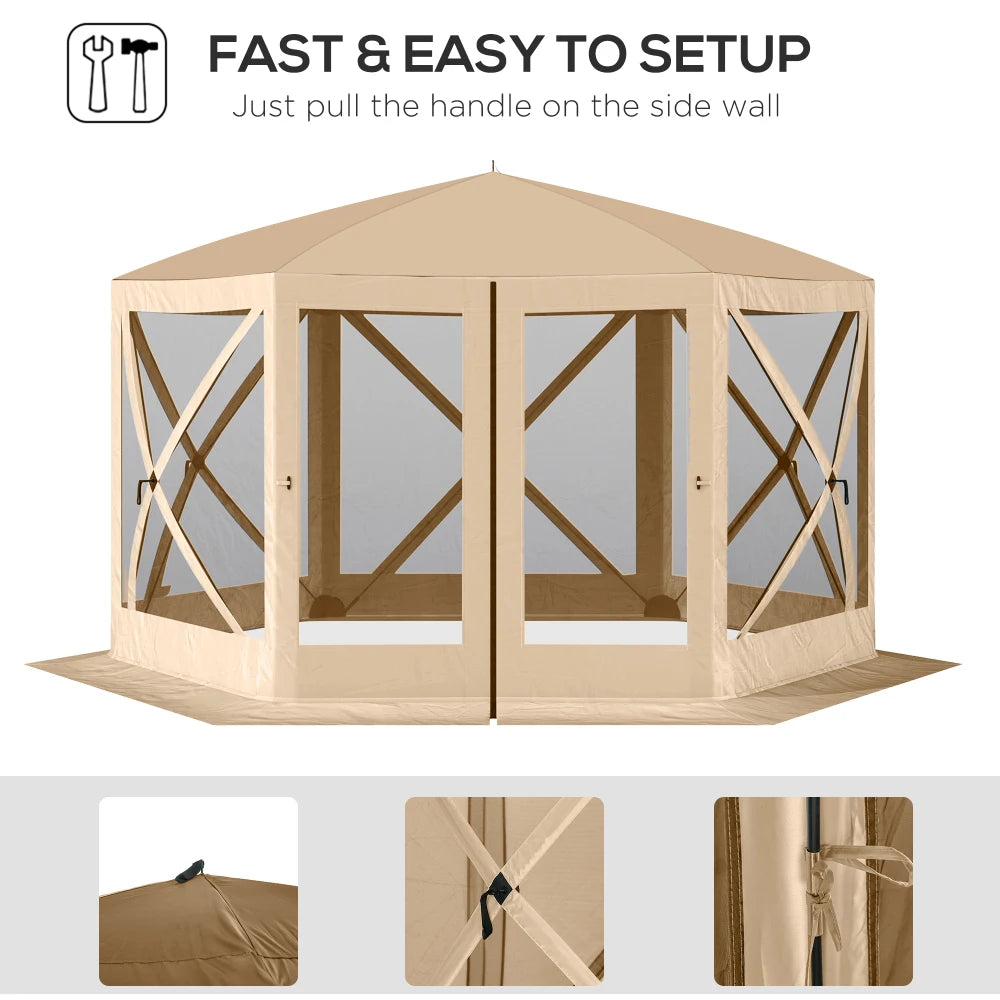 Quick Pop Up Screen House Portable Gazebo Canopy Shelter Mesh Netting Beige Carry Bag Shaded Interior Family Parties Picnics