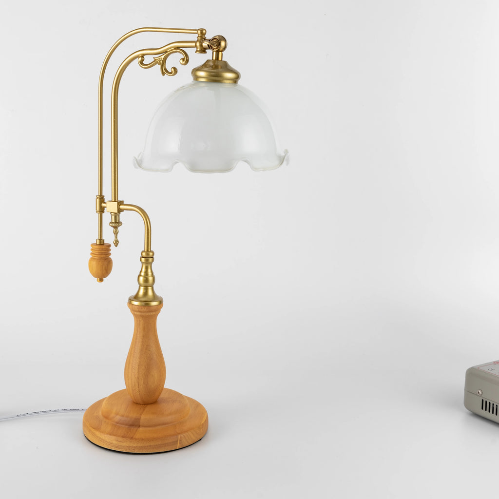 Retro Flower Table Lamp Bedroom Bedside Flower Night Light Glass Lampshade